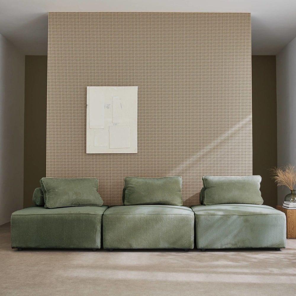 Lot de 3 chauffeuses canapé modulables velours côtelé vert - Maisons du Monde