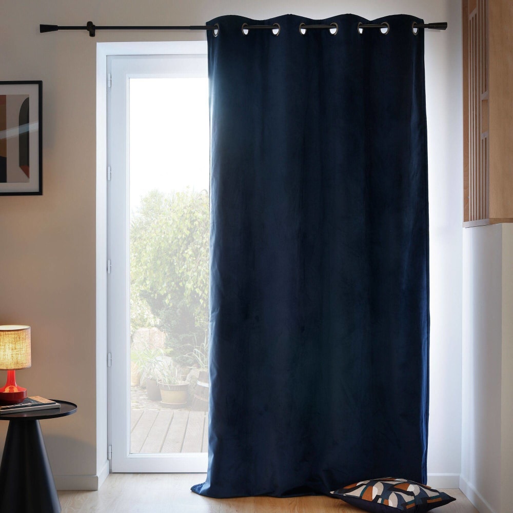 Moondream Lärmschutzvorhang Samt Ösens Blau MC412 130Lx260H style classic chic Blau Pes - Polyester