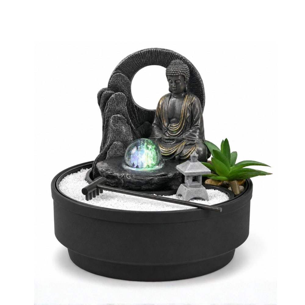 Fontaine d'intérieur jardin zen résine grise avec boule verre - h21cm - Maisons du Monde