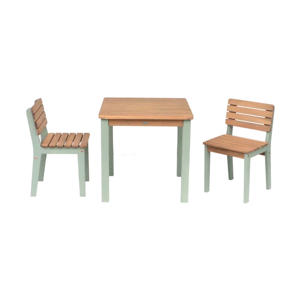Table de jardin enfant acacia 2 chaises vert de gris - Maisons du Monde