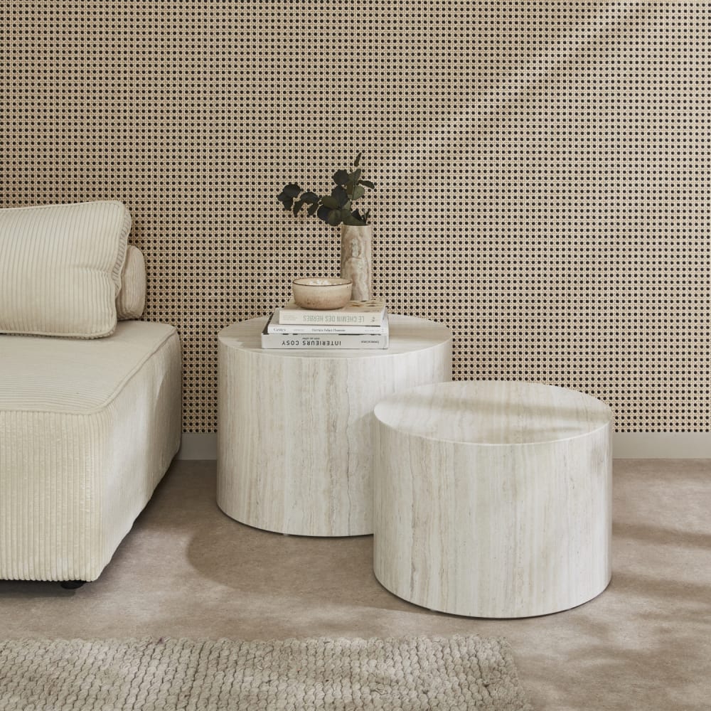 sweeek 2-Set runde Couchtische mit antikweißer Marmoroptik style modern Öko-Tex Zertifikat - Spanplatte