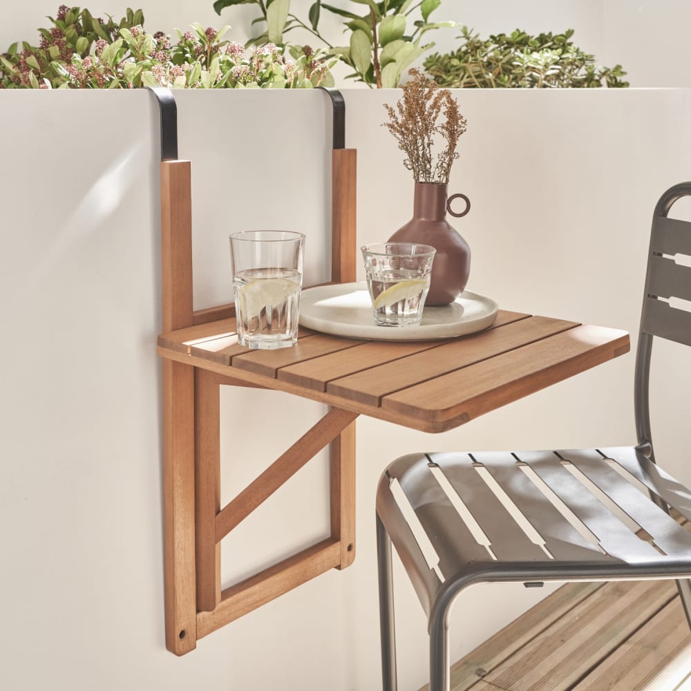 sweeek Table d'appoint bois pour balcon, carrée, rabattable Marron