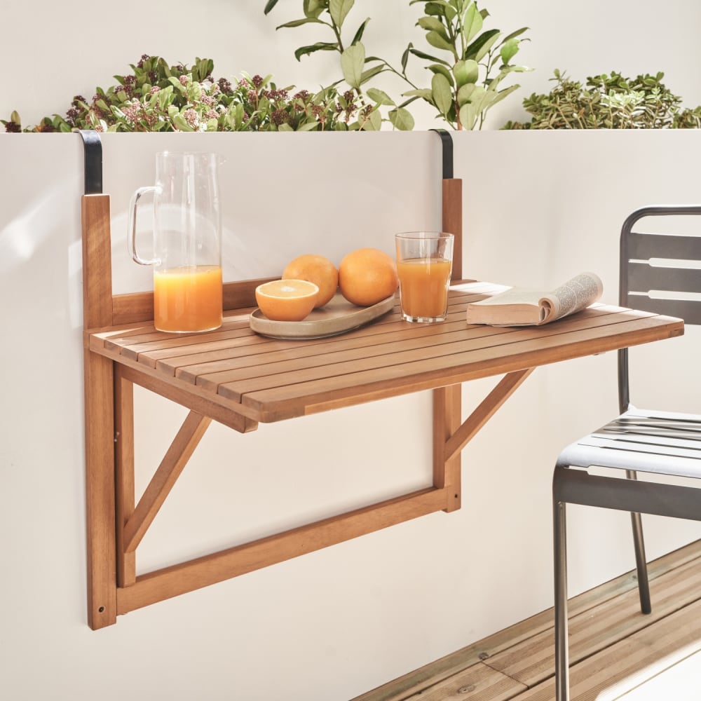sweeek Table d'appoint en bois pour balcon, rectangulaire Marron