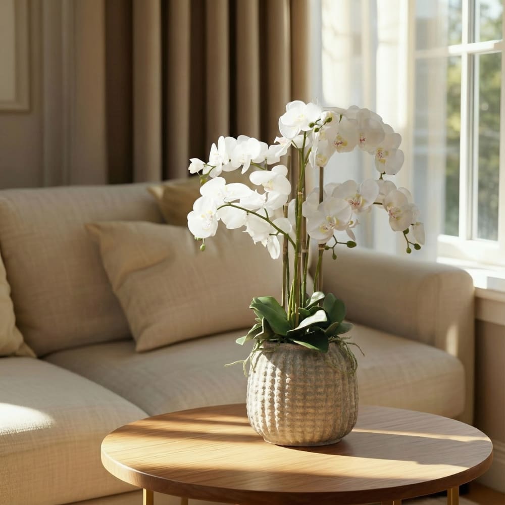 Orchidée artificielle en pot blanche h85 — vue 3