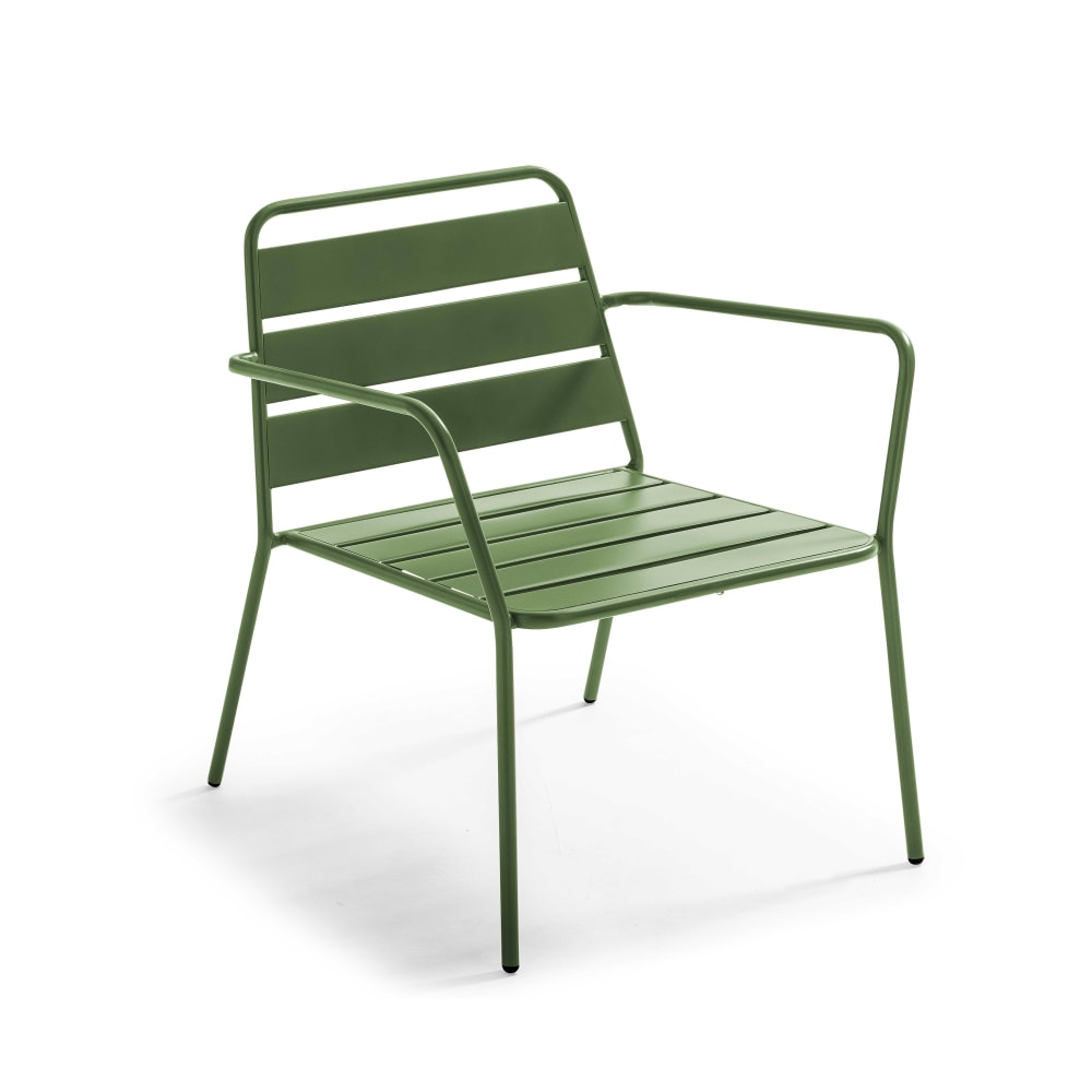 Fauteuil bas de jardin en métal vert cactus