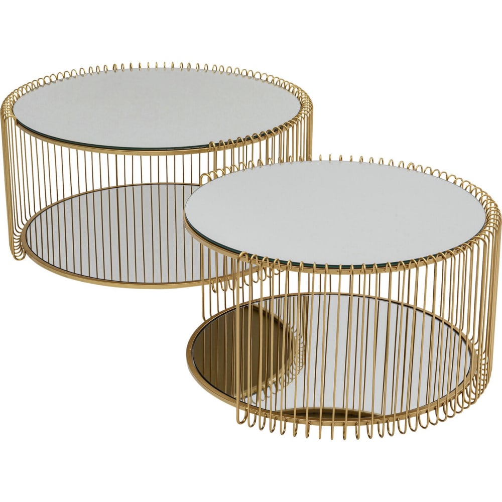 Kare Design 2er Set Couchtische mit Ablage aus verspiegeltem Glas und Stahl, gold style classic chic - Glas