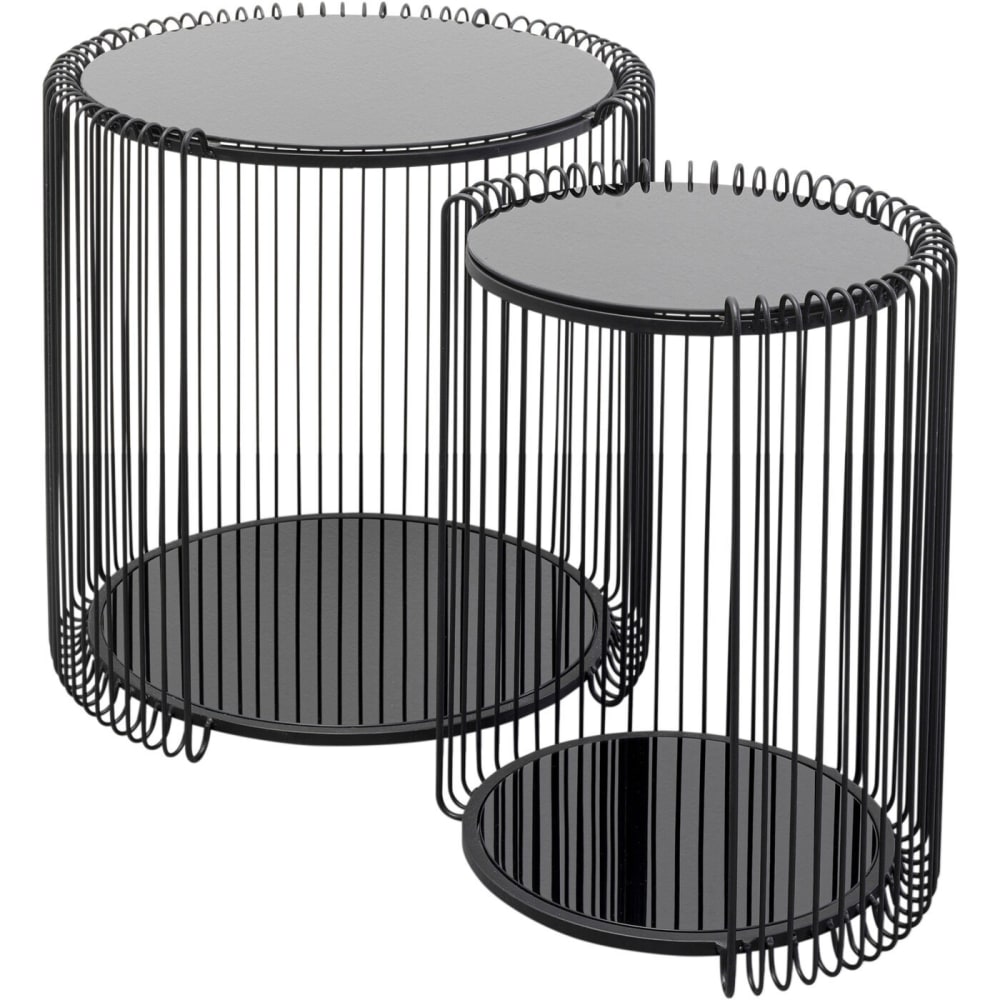 2 tables d'appoint double plateaux en acier et verre noir 2 tables d'appoint double plateaux en acier et verre noir