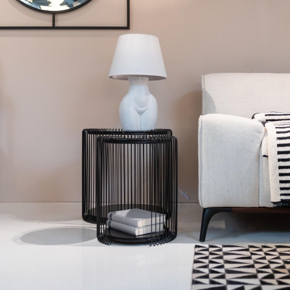 2 tables d'appoint double plateaux en acier et verre noir - Maisons du Monde