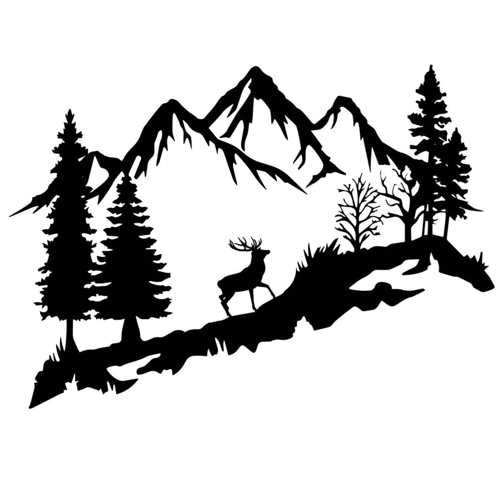 Harmonie design Wanddekoration Berg und Hirsch aus Metall, 60x42 cm, schwarz Öko-Tex Zertifikat - Stahl