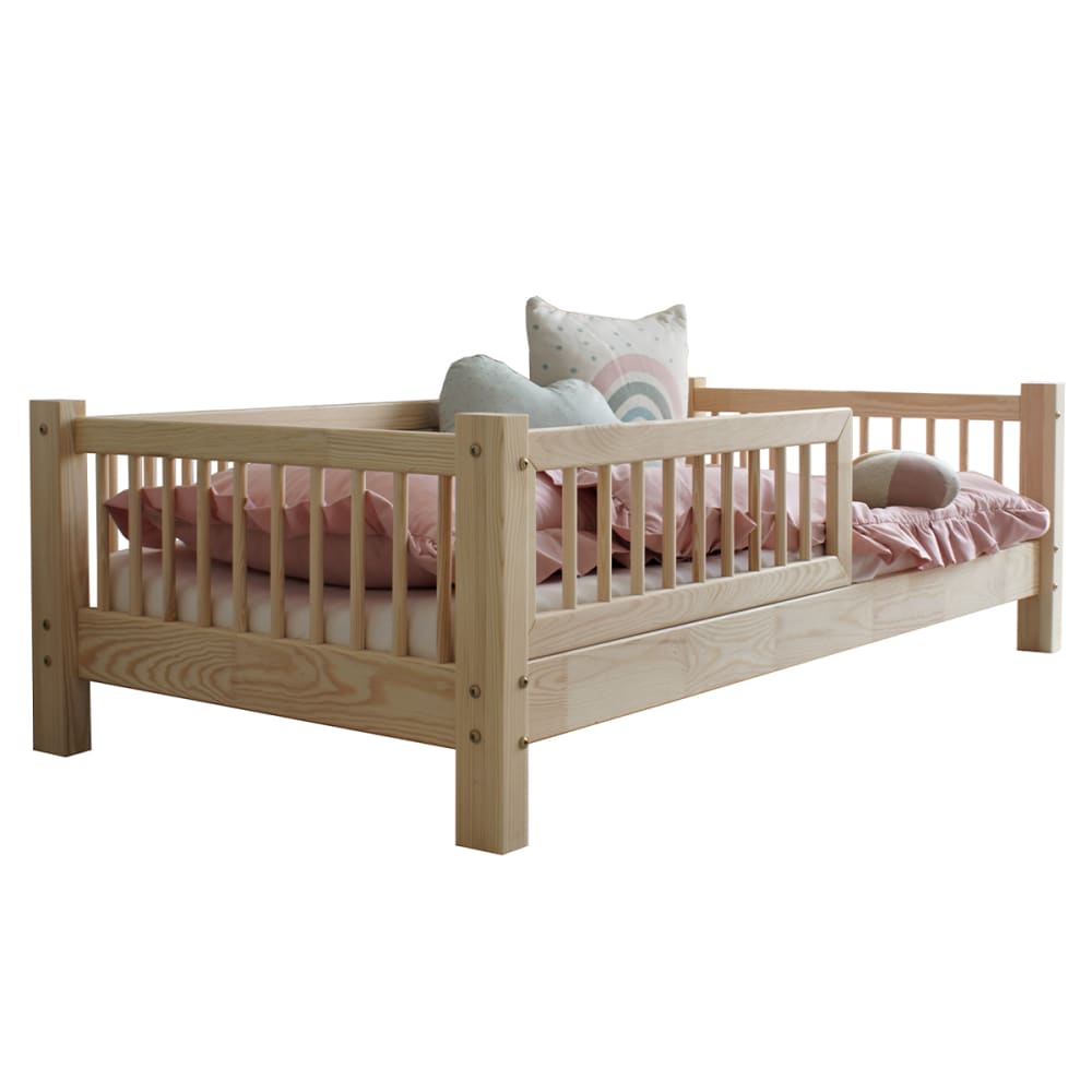 Petits meubles - Lit 90x200 barrière et sommier inclus bois marron