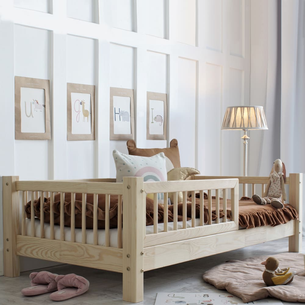 Lit 90x200 barrière et sommier inclus bois marron (Petits meubles) - Image 2