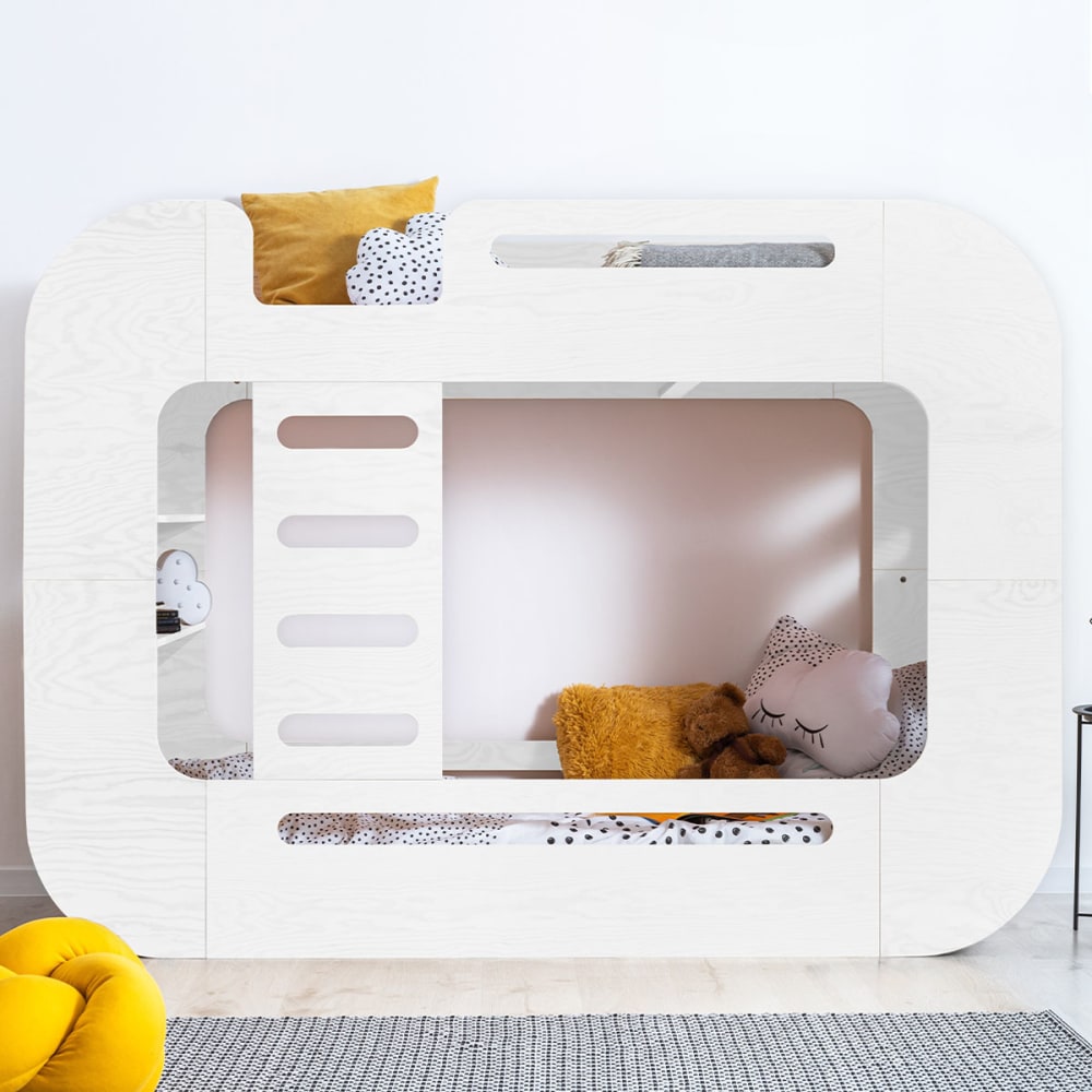 Lit superposé 90x190 échelle à gauche bois blanc