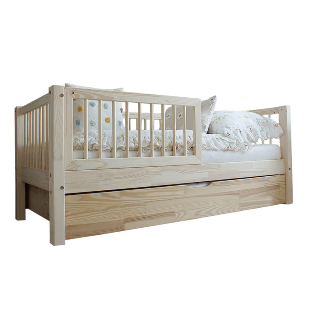 Bett 90x190 inklusive Seitengitter Sperrholz Naturholz - Maisons