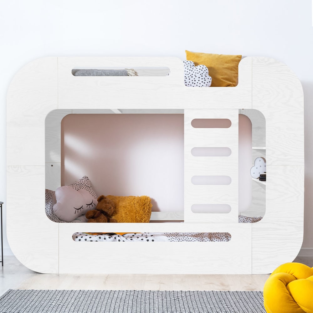 Lit superposé 90x190 échelle à droite bois blanc