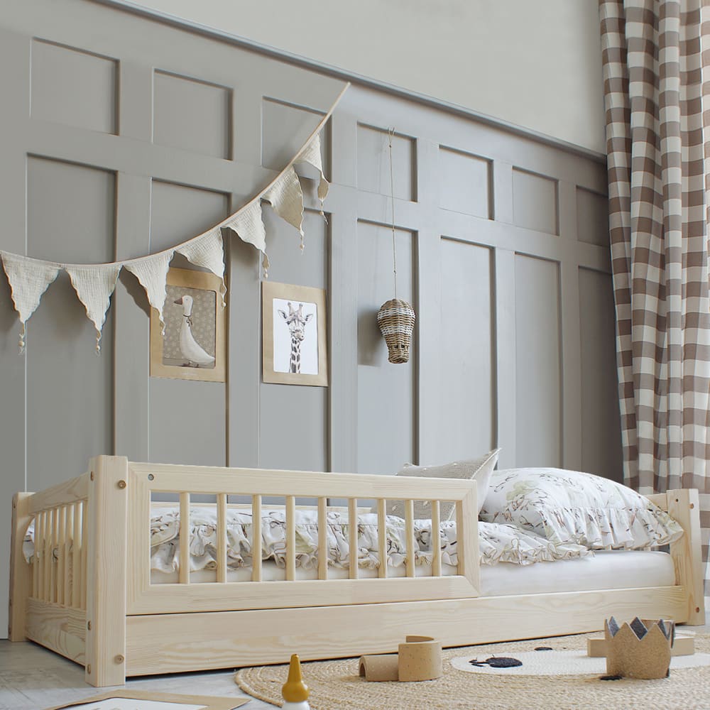 Lit 90x190 barrière et sommier inclus bois contreplaqué marron (Petits meubles) - Image 1