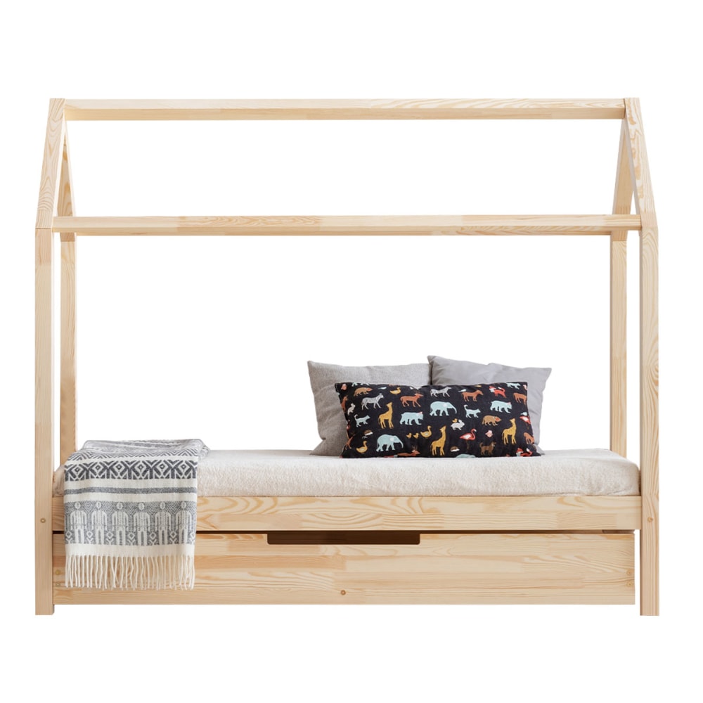 Lit cabane 90x190 sommier et tiroir bois marron Lit cabane 90x190 sommier et tiroir bois marron