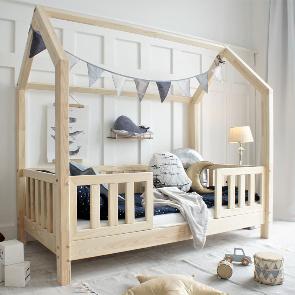 Petits meubles - Lit cabane 90x190 barrières bois marron