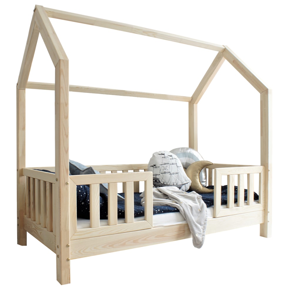 Lit cabane 90x190 barrières bois marron (Petits meubles) - Image 1