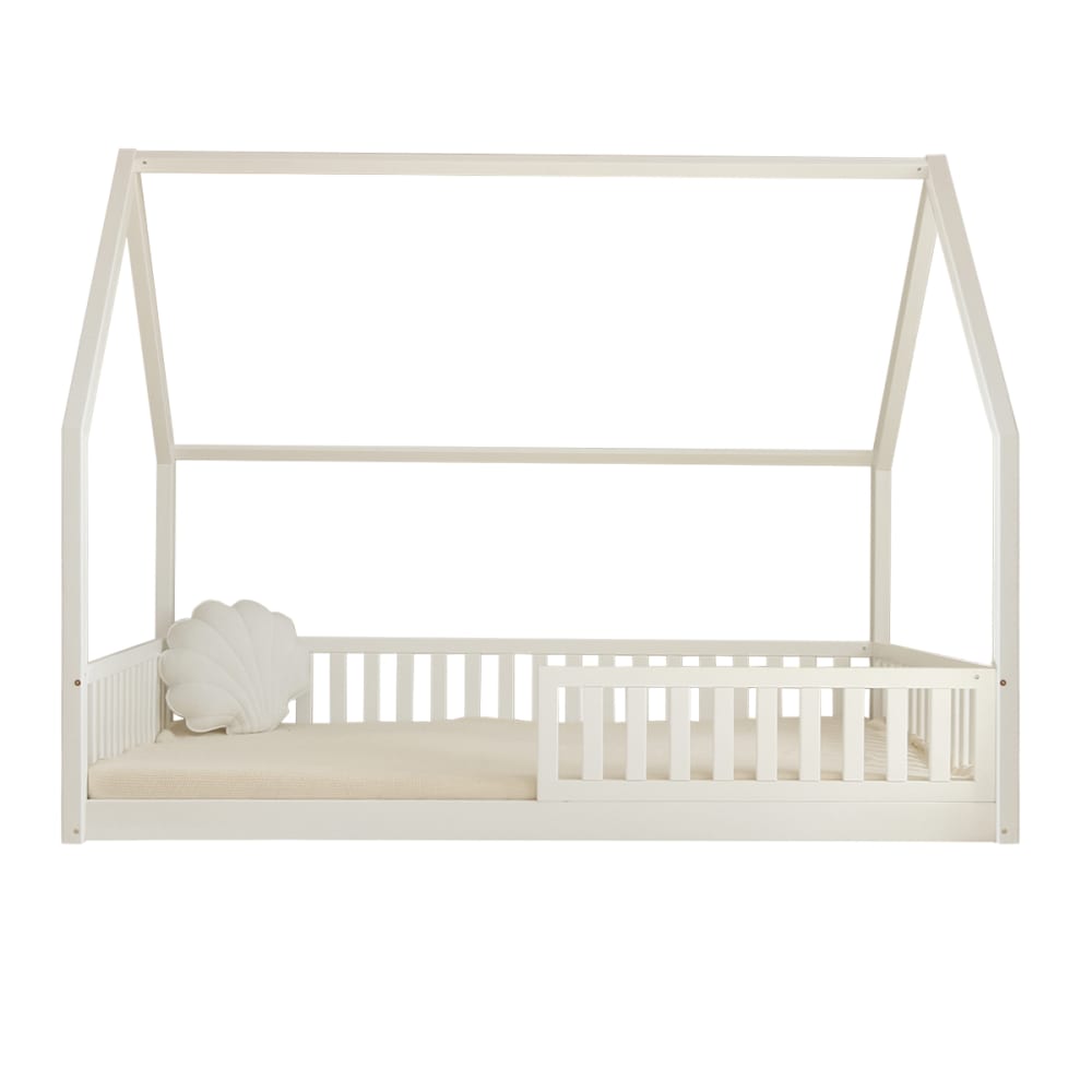 Petits meubles - Lit cabane 140x200 barrière bois contreplaqué marron