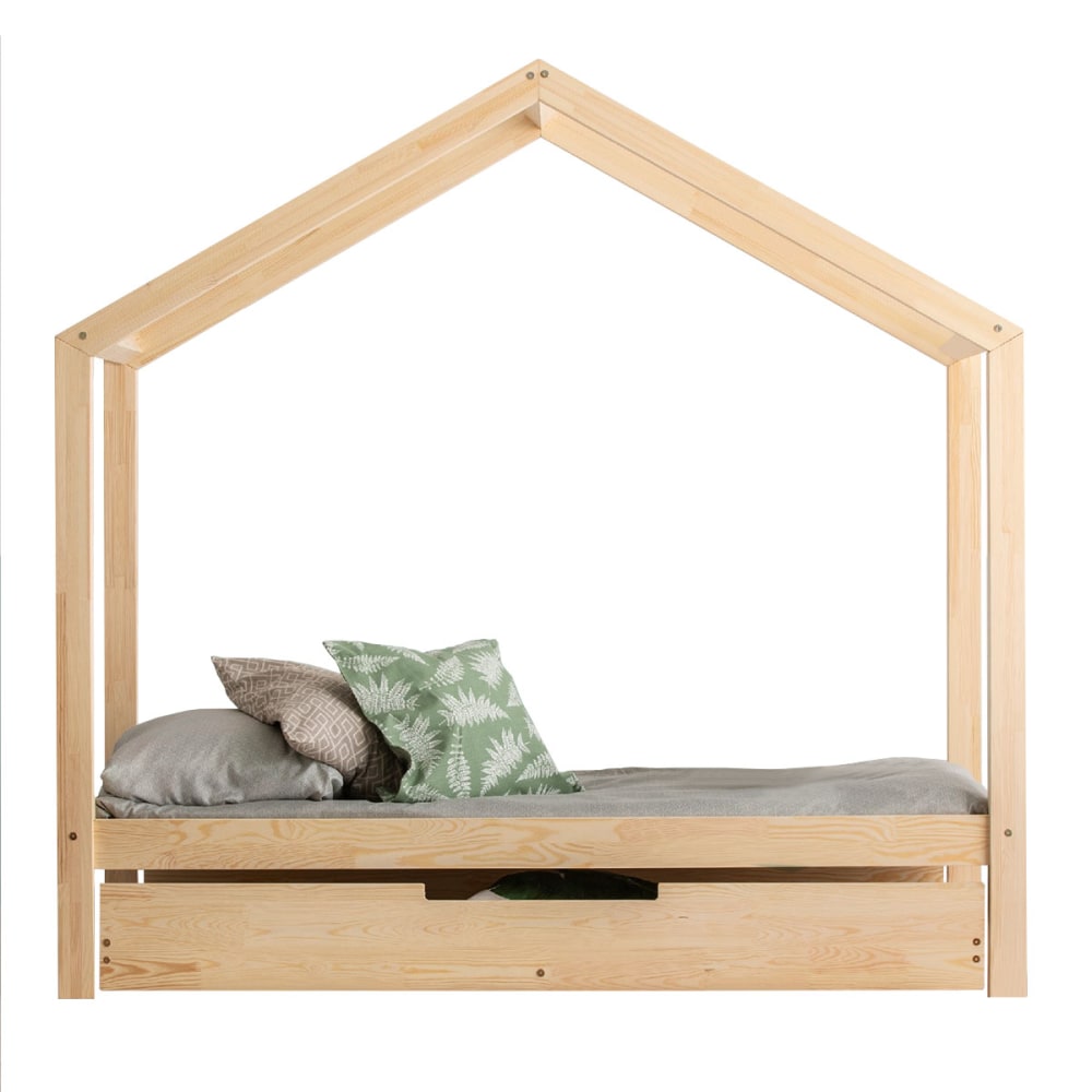 Lit cabane 90x190 sommier et tiroir bois marron Lit cabane 90x190 sommier et tiroir bois marron