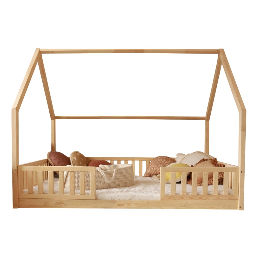 Lit cabane 140x200 barrières bois marron (Petits meubles) - Image 1