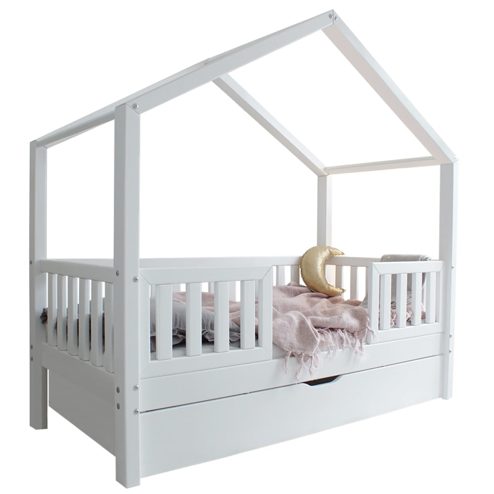 Lit cabane 90x190 barrières sommier bois marron - Maisons du Monde