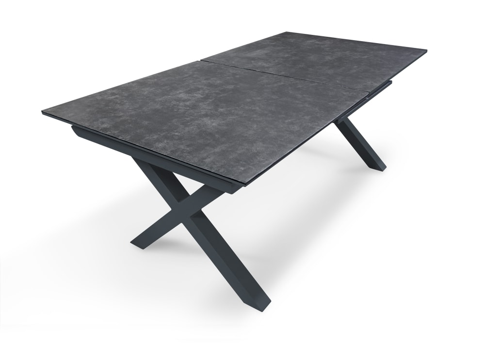 Table de jardin alu plateau céramique sur verre