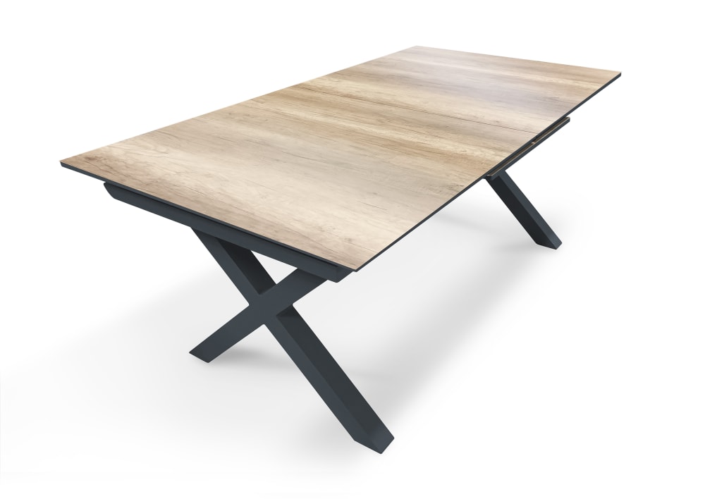 Table de jardin en aluminium et plateau HPL imitation bois