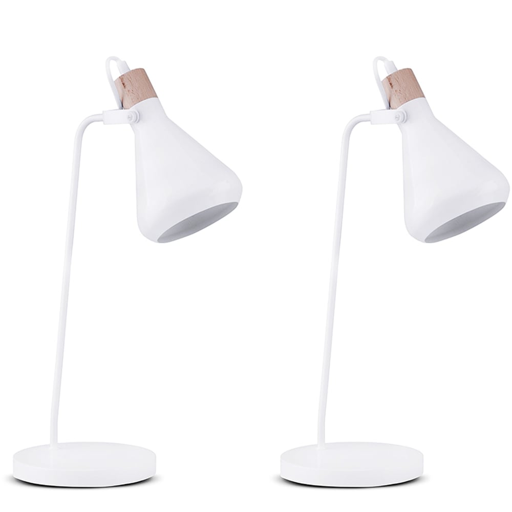 KONSIMO 2er Set Tischlampen im skandinavischen Stil, Weiß Weiß Metall