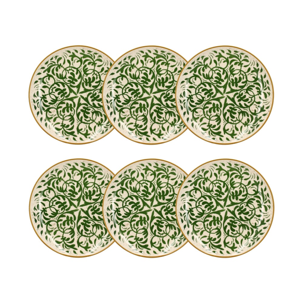 Lot de 6 assiettes plates à motif vert en grès 27cm