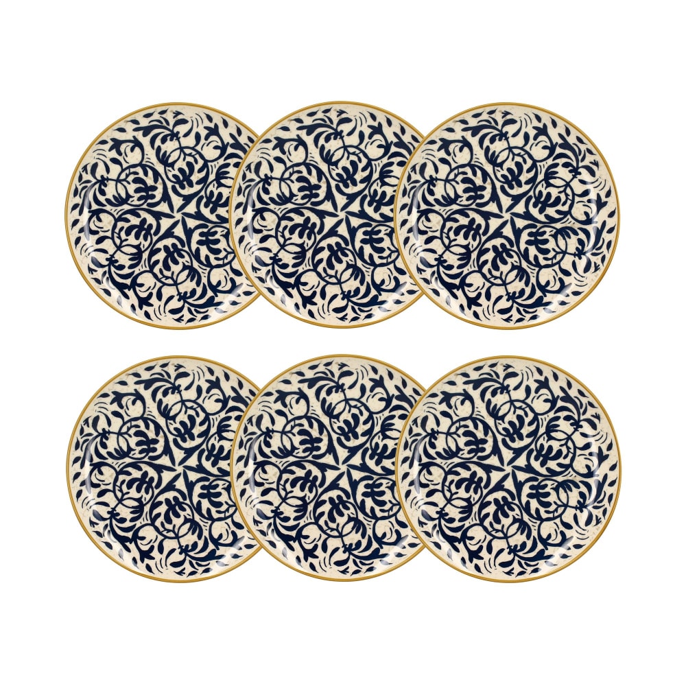 Lot de 6 assiettes plates à motif bleu en grès 27cm Lot de 6 assiettes plates à motif bleu en grès 27cm