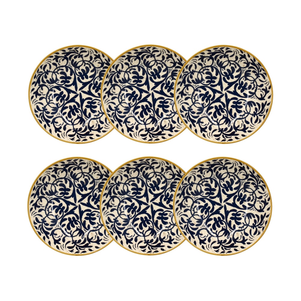 Lot de 6 assiettes creuses à motif bleu en grès 20cm