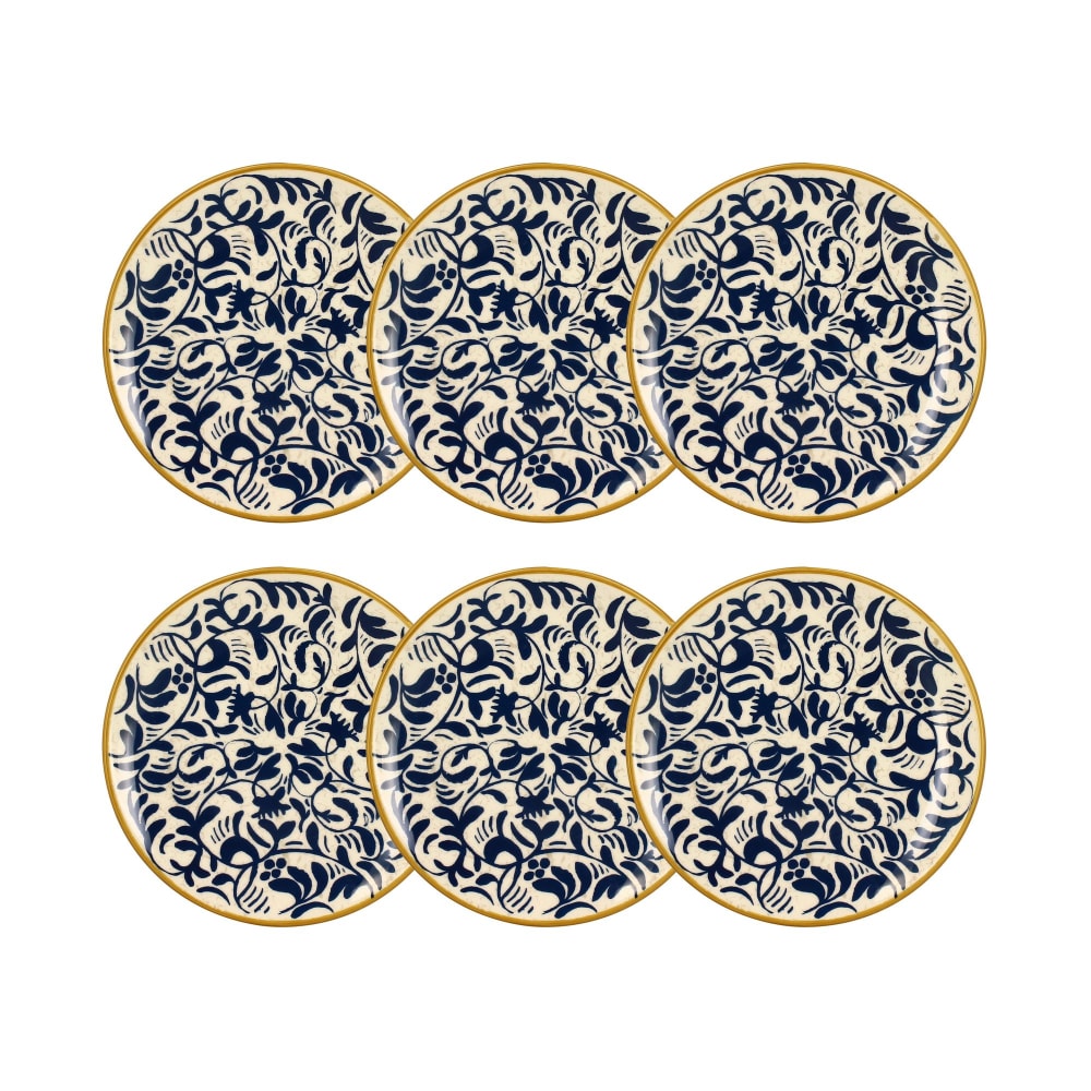 Lot de 6 assiettes à dessert à motif bleu en grès 19cm Lot de 6 assiettes à dessert à motif bleu en grès 19cm