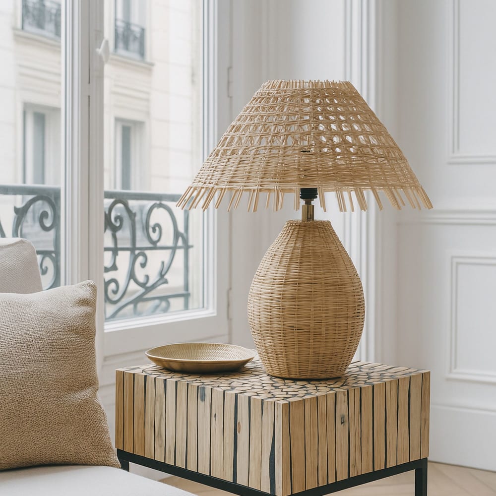 Lampe à poser en rotin h44cm