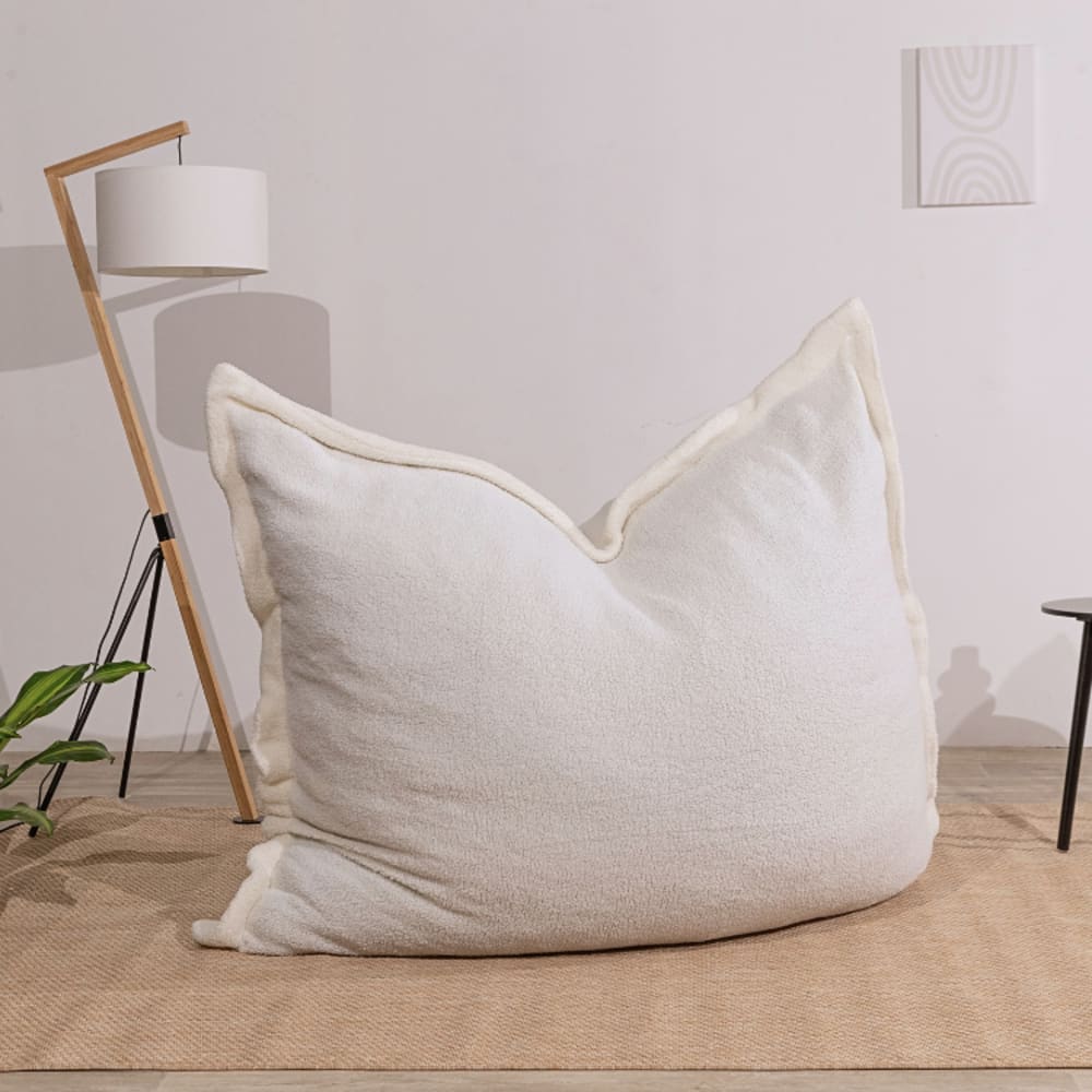 Pouf bouclette déhoussable blanc 180 x 140 cm