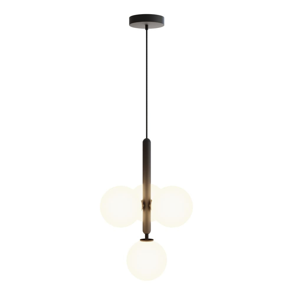 Lampe à suspension noire avec 4 sphères en verre D39cm