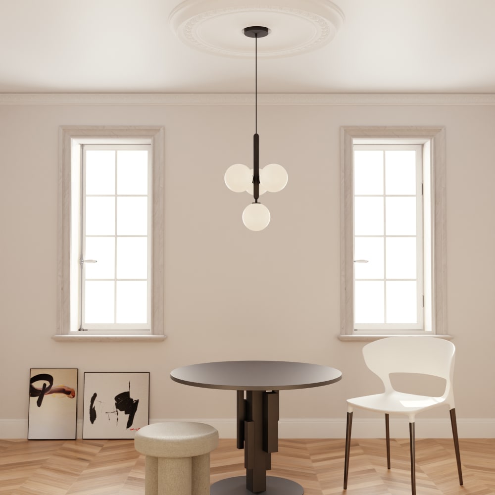 Suspension 3 lumières sphériques noire verre opalin ip20 g9 — vue 3