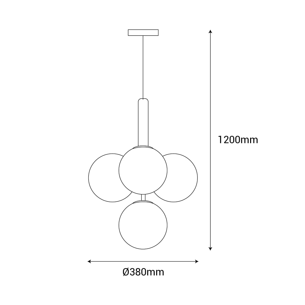Suspension 3 lumières sphériques noire verre opalin ip20 g9 — vue 4