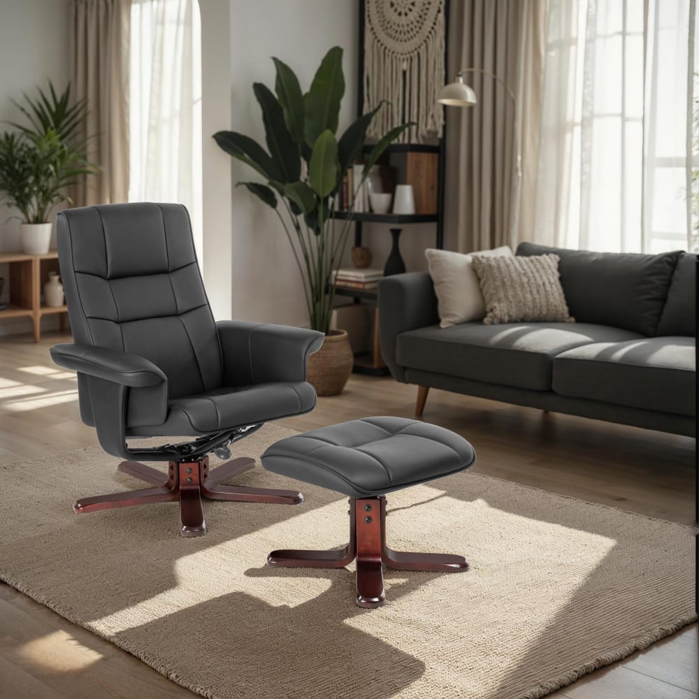 Fauteuil relax avec pied en croix en cuir synthétique noir/marron