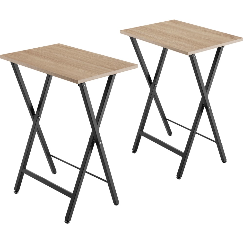 Ensemble de 2 tables d’appoint pliables pieds réglables bois clair Ensemble de 2 tables d’appoint pliables pieds réglables bois clair