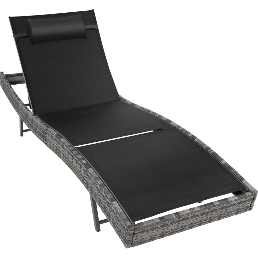 Chaise longue en rotin anti-UV Coussin de tête amovible gris tacheté