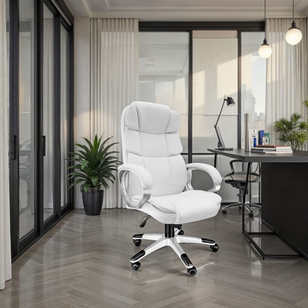 Fauteuil de direction rotatif 360° avec accoudoirs réglables blanc