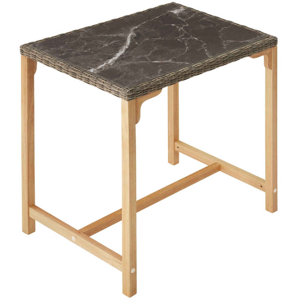 Table de bar rotin cadre Aluminium et Bois 96x65x100cm marron naturel