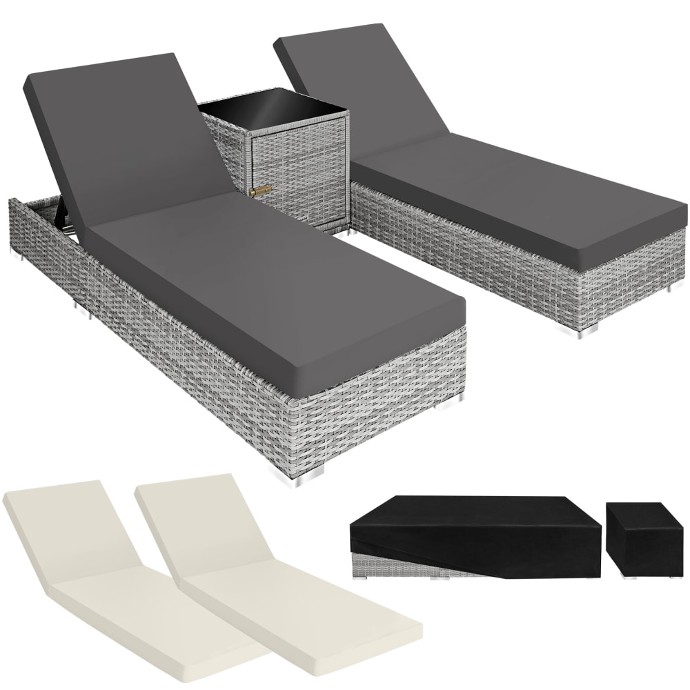 Lot 2 Bains de soleil design luxueux Table avec rangement gris clair