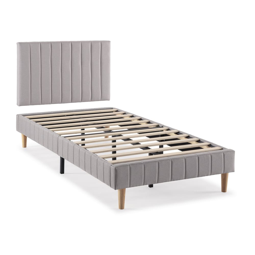 HOMN Polsterbett + Kopfteil 90x190 cm, Hellgrau style modern Silber Pes - Polyester