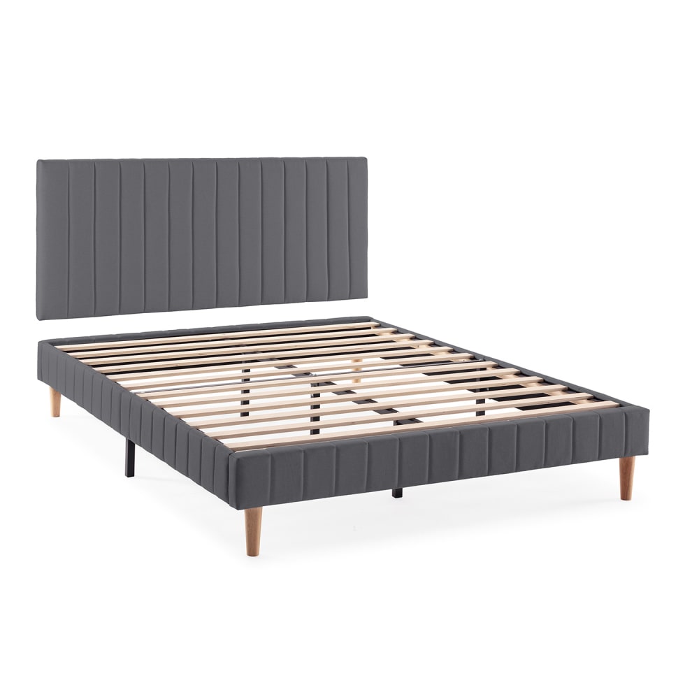 HOMN Polsterbett + Kopfteil 160x200 cm, Dunkelgrau style modern - Pes - Polyester