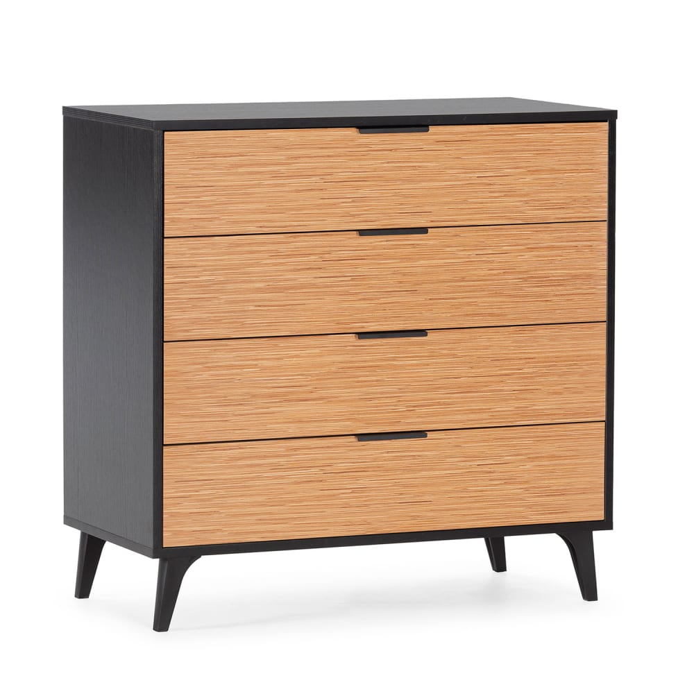 HOMN Kommode 4 Schubladen, Schwarz/Holzfarbe style industrial Schwarz Spanplatte
