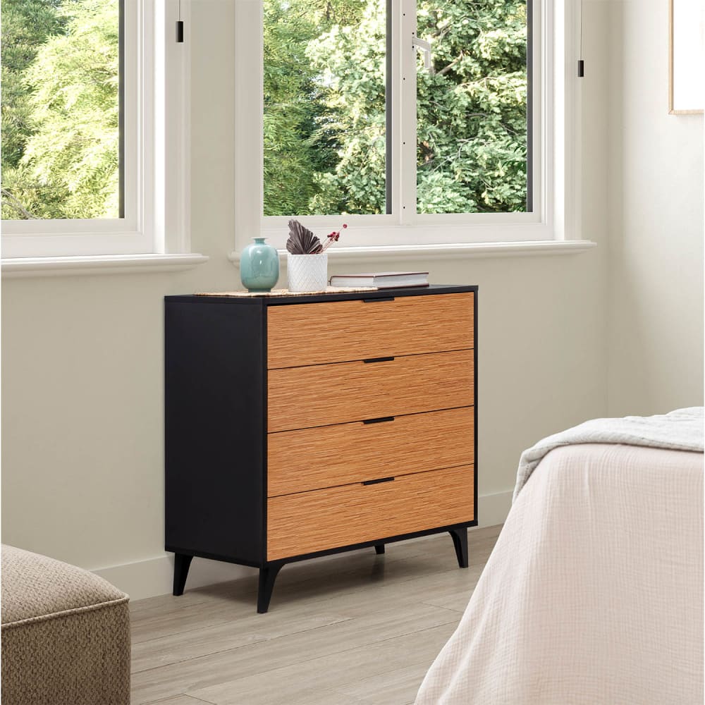 Kommode 4 Schubladen, Schwarz/Holzfarbe - Maisons Du Monde