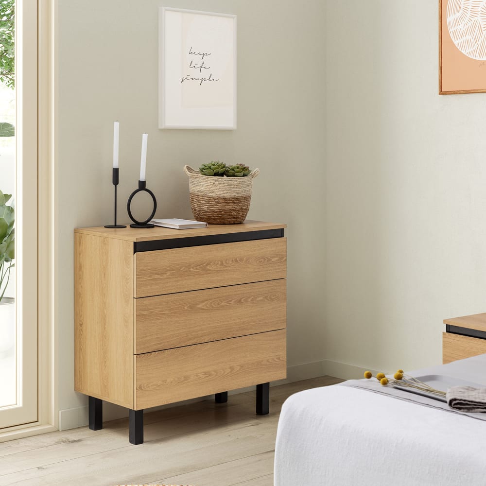 Commode de nuit 3 tiroirs couleur chêne - Maisons du Monde