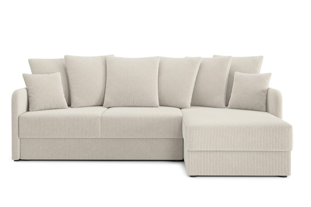 Canapé d'angle convertible en velours côtelé 4 places beige
